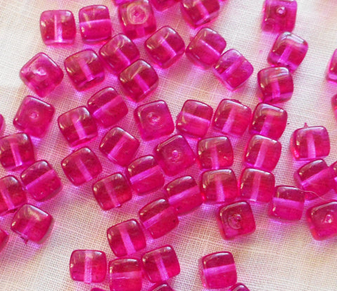 Lot of 25 Fuchsia Orchid Bright Pink Cube Beads, 5 x 7mm Czech glass beads, C9325