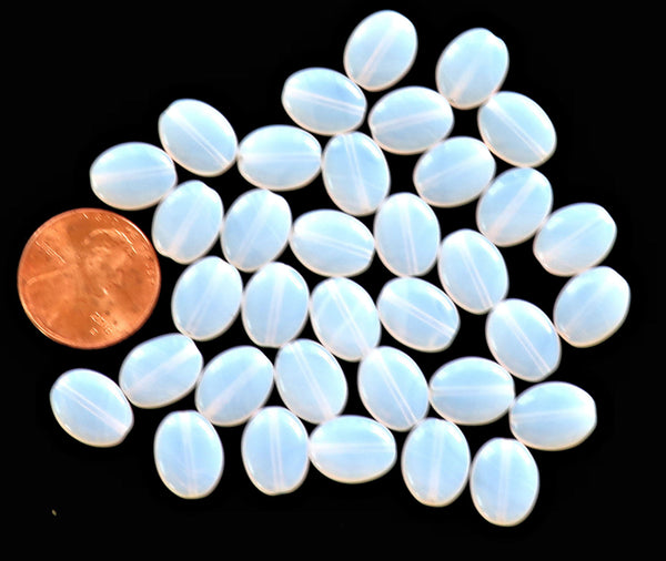 25 translucent milky white flat oval Czech Glass beads, 12mm x 9mm pressed glass beads C8225 - Glorious Glass Beads
