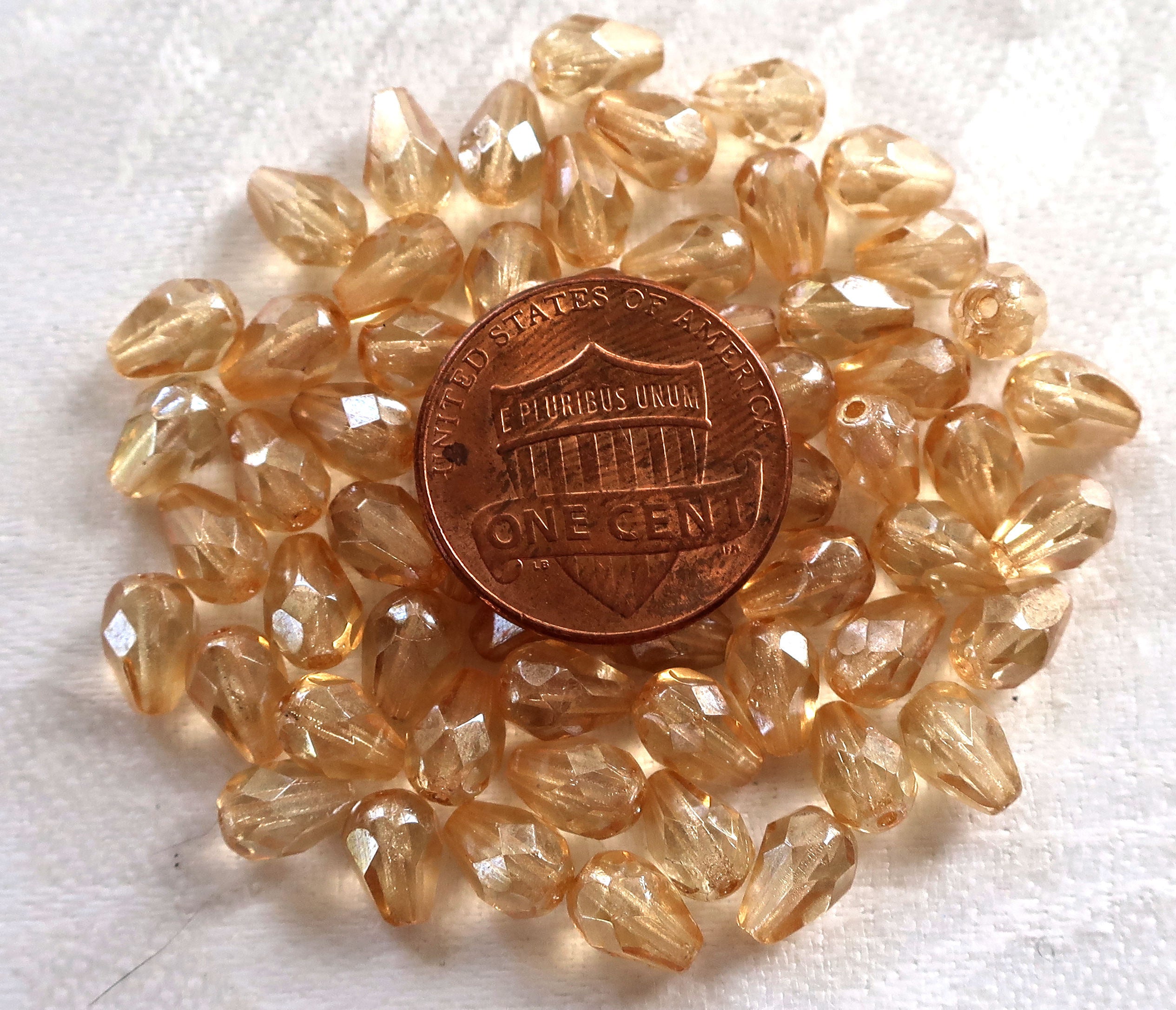 25 Crystal Champagne teardrop Czech glass beads - 7 x 5mm - faceted fire polished teardrops C7701