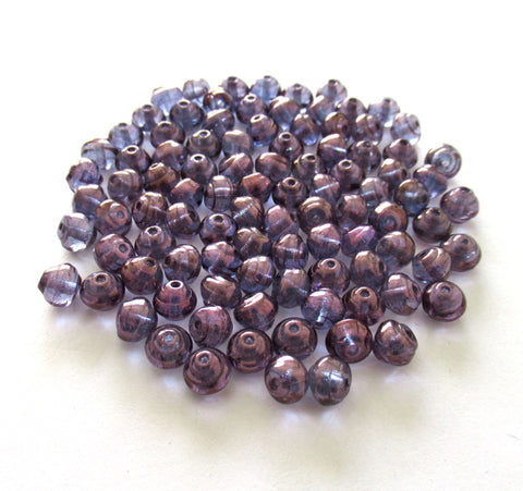 25 6mm Czech glass snail beads - baroque round iridescent lumi amethyst / purple beads C0042
