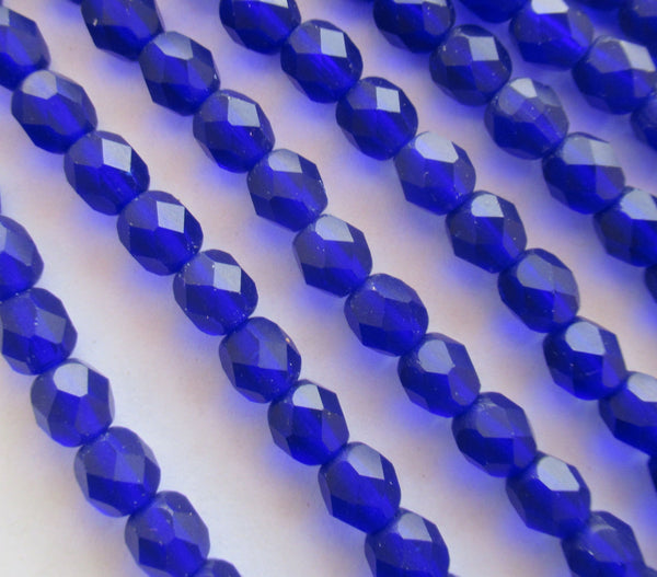 25 6mm Czech glass bead - matte cobalt blue fire polished faceted round beads - C0034
