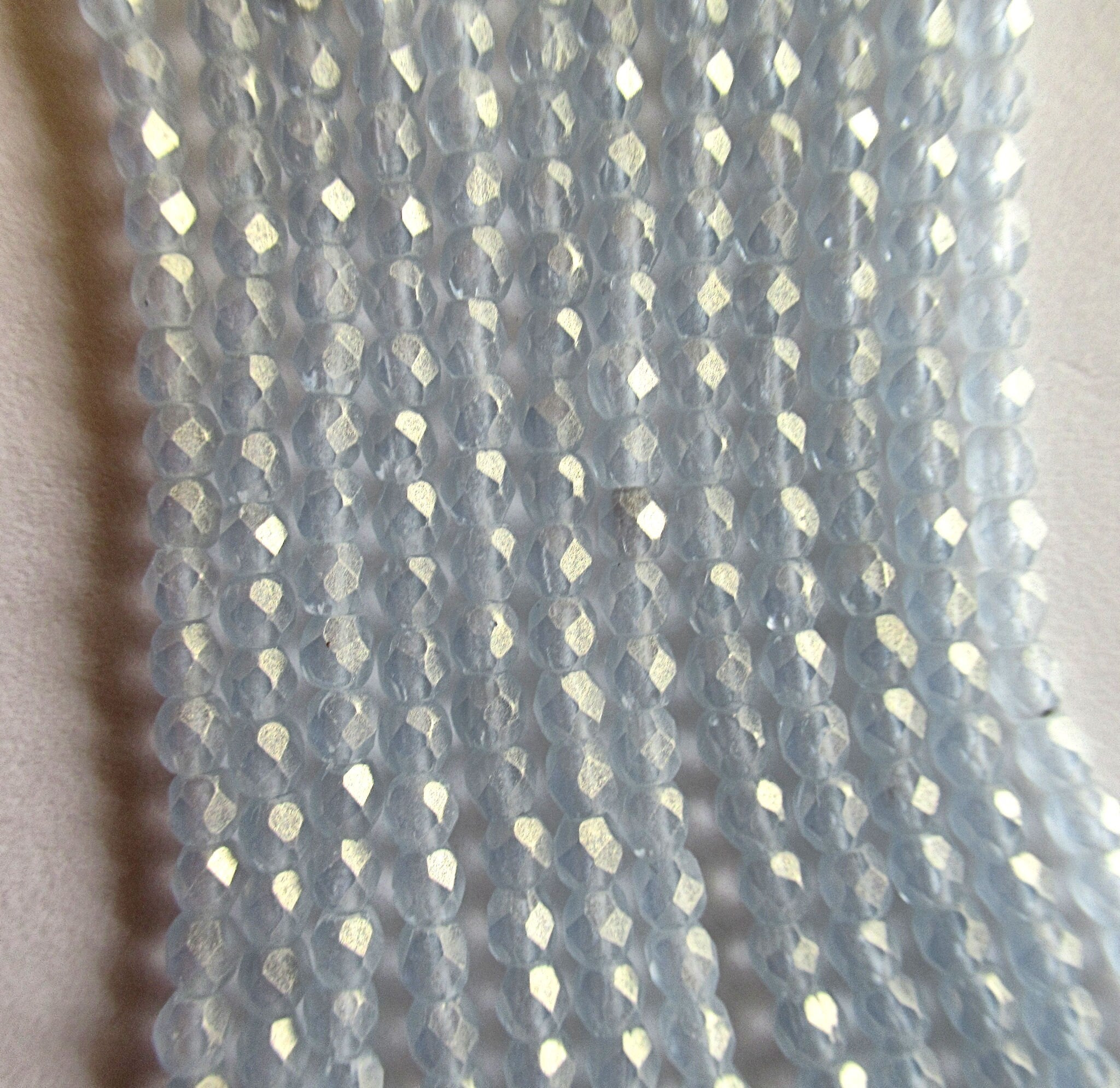 50 3mm faceted fire polished round Czech glass beads - Sueded Gold Light Sapphire Blue beads - C0004