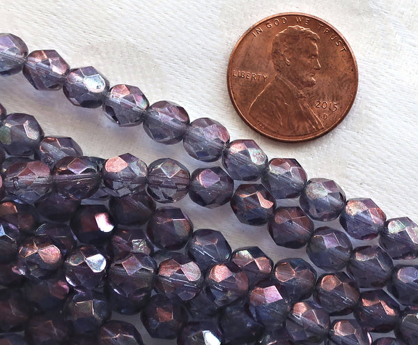 lot of 25 6mm Luster Amethyst Czech glass beads, Transparent Purple Luster, firepolished, faceted round beads C1501 - Glorious Glass Beads