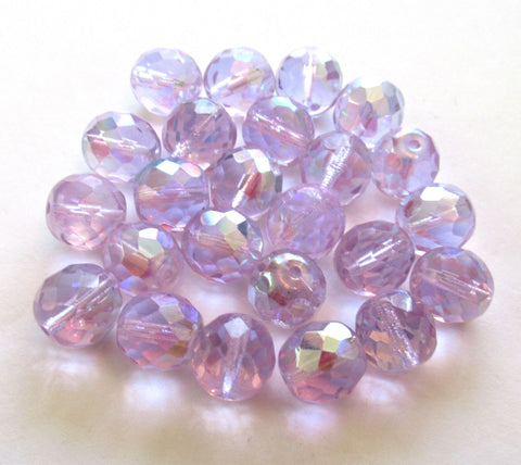 Twenty 10mm Czech glass fire polished faceted round beads - alexandrite, lilac, lavender AB beads C0089