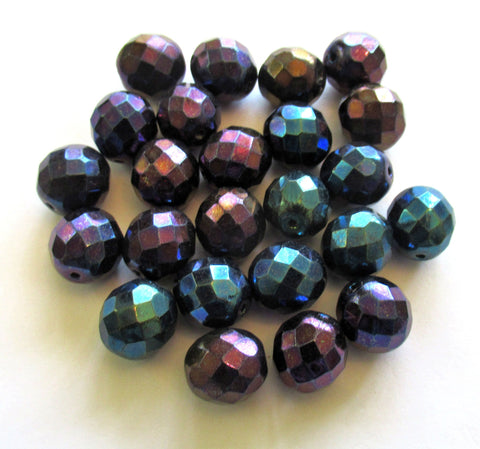 Ten Czech glass fire polished faceted round beads - 12mm blue iris beads C0087