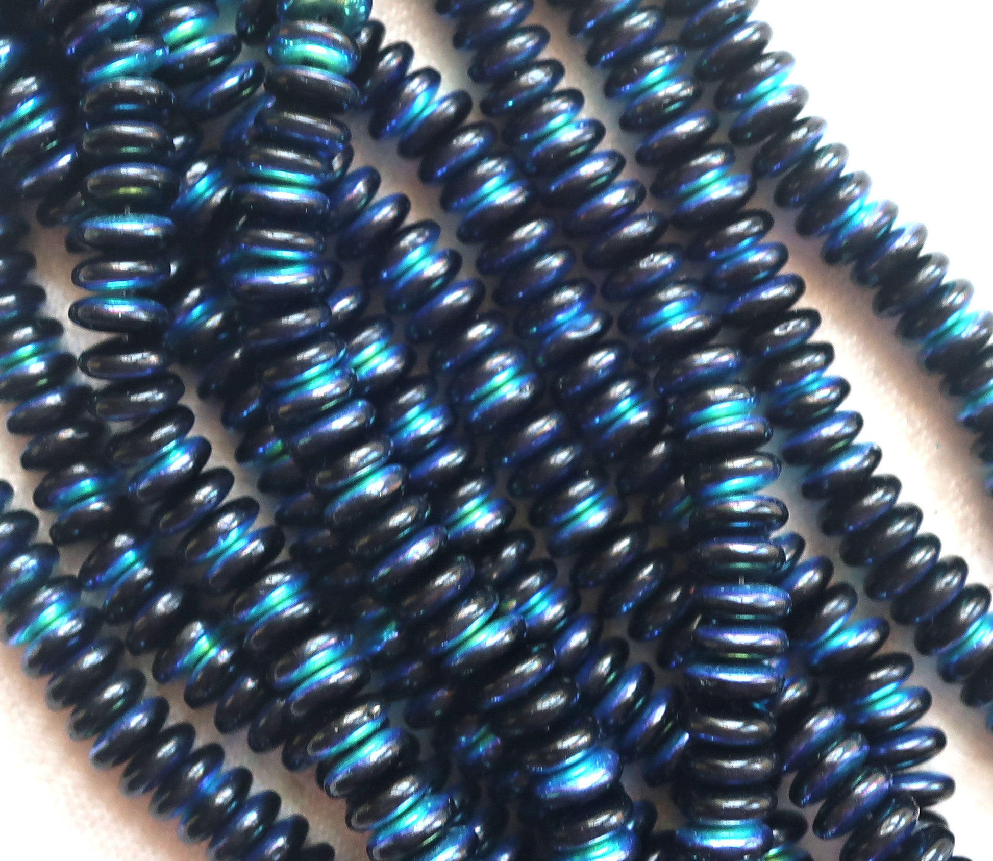 Lot of 50 6mm Czech glass rondelle beads, jet black AB flat spacers or rondelles C4801 - Glorious Glass Beads