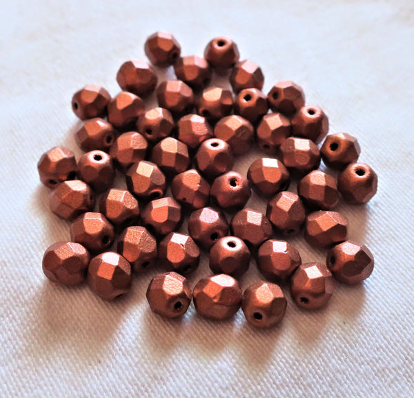 25 6mm Matte Metallic Antique Copper Czech glass beads - firepolished, faceted round beads, C2525