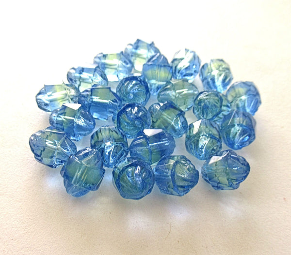 Ten Czech glass turbine beads - 10 x 8mm blue & green mix faceted fire polished beads C00002