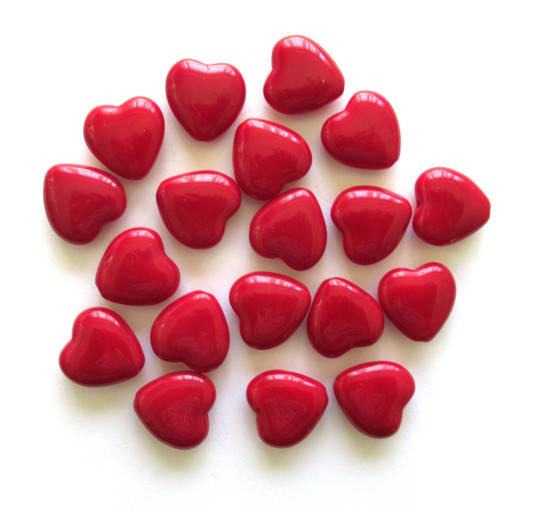 Lot of 6 Czech glass large heart beads - 16 x 15mm opaque red