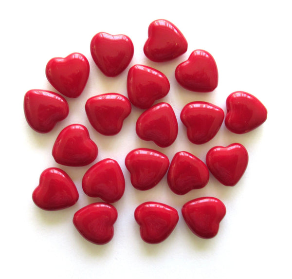 Lot of 6 Czech glass large heart beads - 16 x 15mm opaque red heart shaped beads C0067
