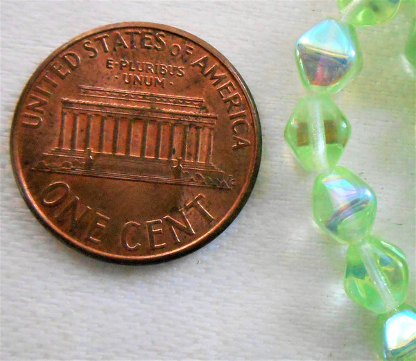 Lot of 50 6mm Peridot Green AB bicones, pressed glass Czech bicone beads, C2750 - Glorious Glass Beads