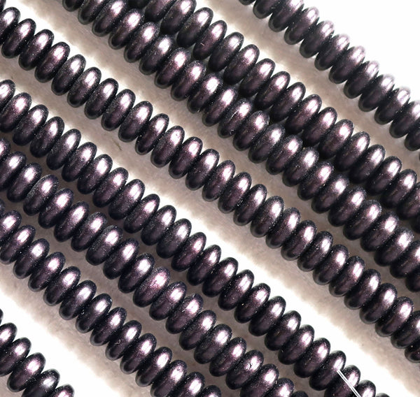 Lot of 50 6mm Czech glass rondelle beads, matte metallic dark plum, purple suede flat spacers or rondelles C5701 - Glorious Glass Beads