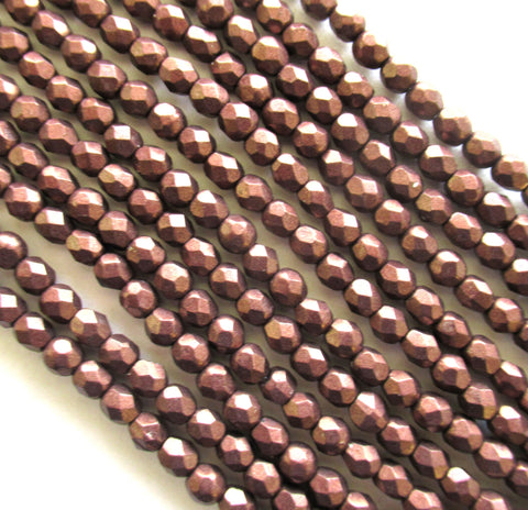 50 4mm Czech glass beads - saturated metallic chicory coffee brown fire polished faceted round beads - C0014