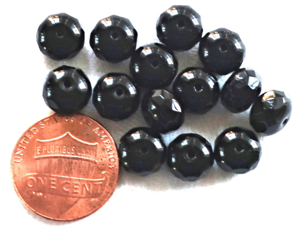 25 opaque black faceted puffy rondelle beads , 6 x 9mm Czech glass rondelles 9801 - Glorious Glass Beads