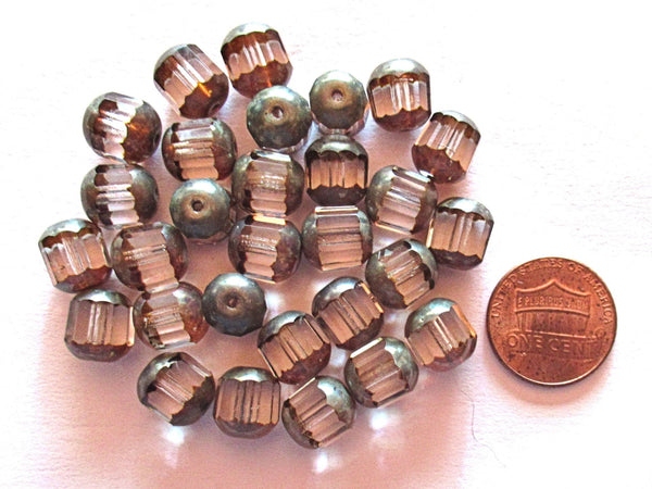 Ten Czech glass faceted cathedral or barrel beads six sides - 10mm fire polished crystal clear beads with a picasso finish on the ends C0026