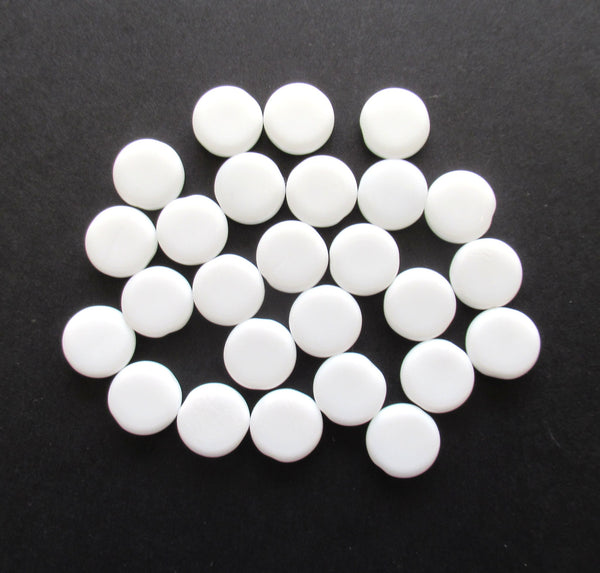 15 Czech glass coin beads - 10mm opaque chalk white disc beads C0025