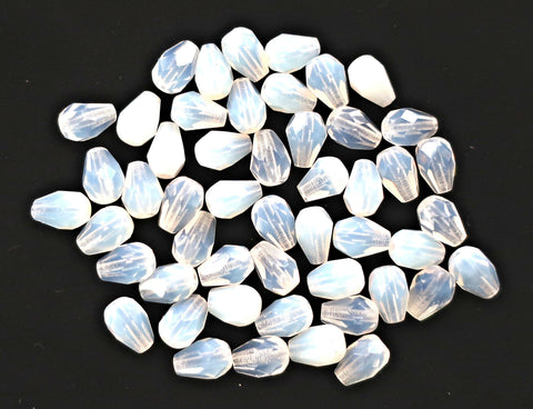 Lot of 25 7 x 5mm translucent Milky White teardrop Czech glass beads, faceted firepolished tear drops C2701 - Glorious Glass Beads