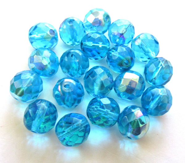 Ten Czech glass fire polished faceted round beads - 12mm aqua blue AB beads C0028