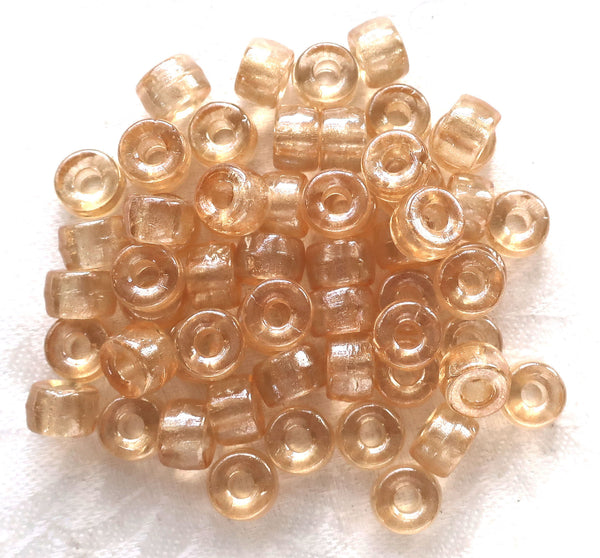 Lot of 25 9mm Crystal Champagne Czech glass pony roller beads, large hole crow beads, C7701