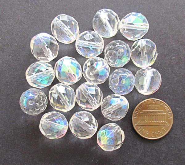 Ten Czech glass fire polished faceted round beads - 12mm crystal clear beads with an ab finish C0038