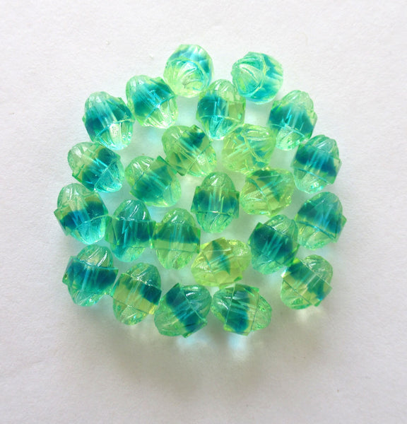Ten Czech glass turbine beads - 10 x 8mm light green & aqua blue mix faceted fire polished beads C00002