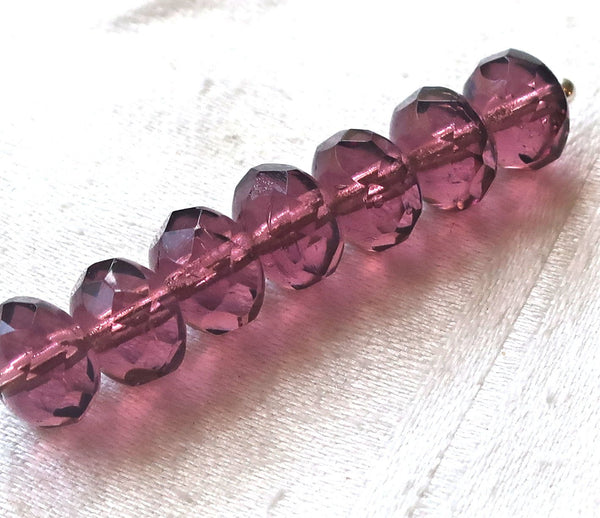 25 Czech glass faceted puffy rondelles, 6 x 8mm transparent amethyst or purple, rondelle beads on sale 3801