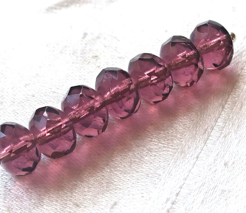 25 Czech glass faceted puffy rondelles, 6 x 8mm transparent amethyst or purple, rondelle beads on sale 3801 - Glorious Glass Beads