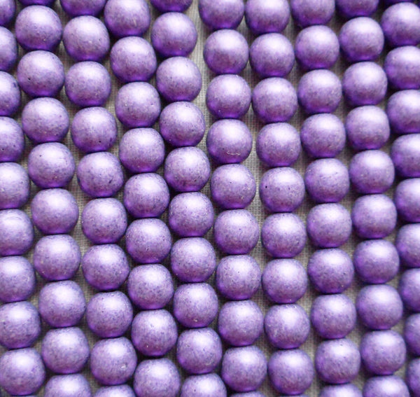 Lot of 50 6mm Czech glass druks, matte metallic suede, sueded purple glass smooth round druk beads 8750