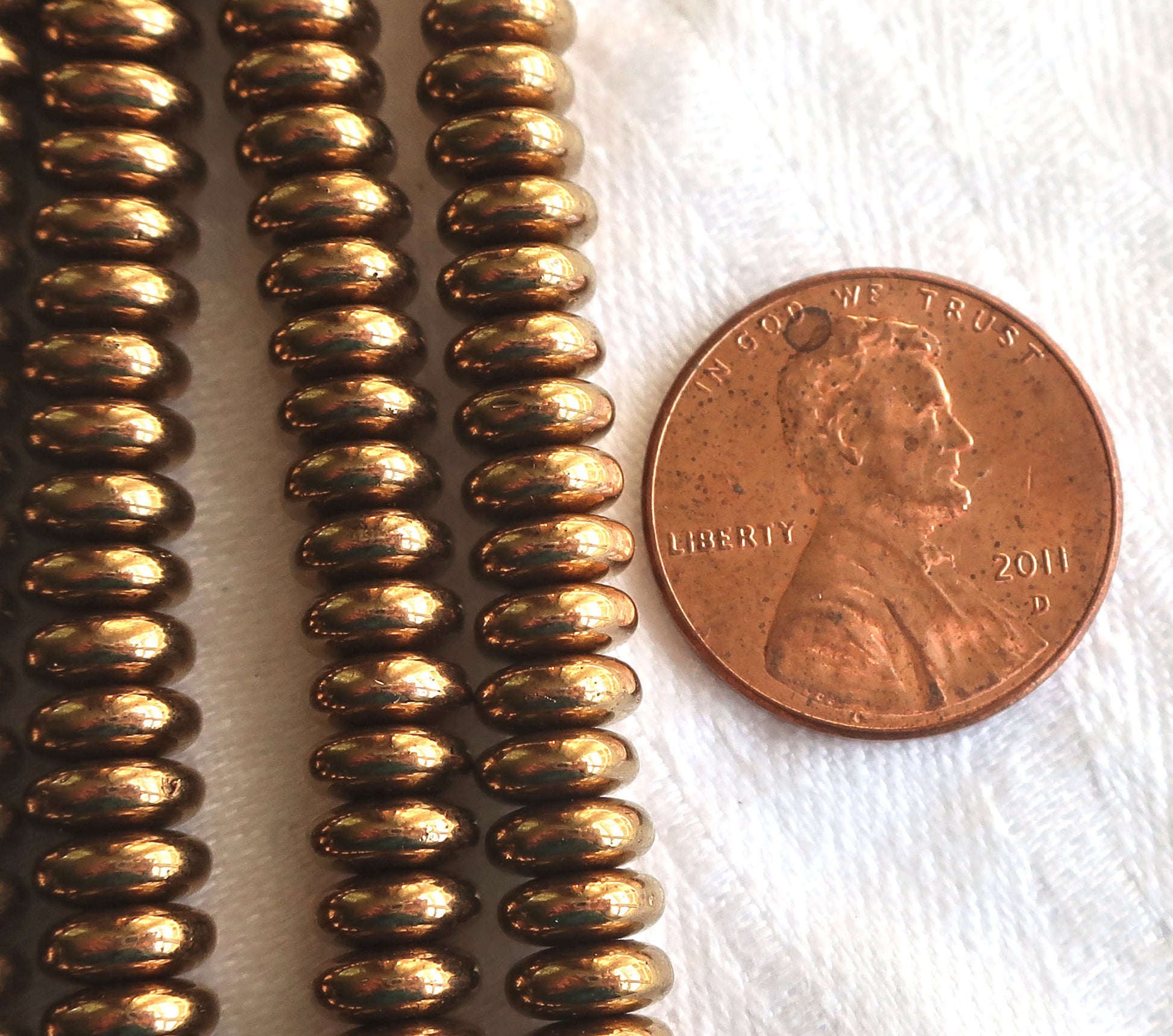 Lot of 50 6mm Czech glass rondelle beads, metallic bronze flat spacers or rondelles C85101 - Glorious Glass Beads