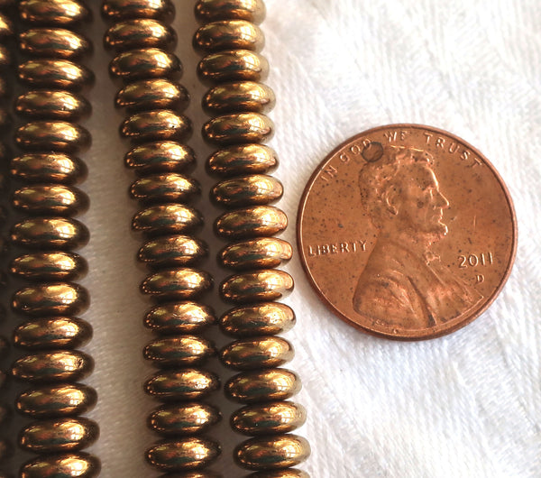 Lot of 50 6mm Czech glass rondelle beads, metallic bronze flat spacers or rondelles C85101 - Glorious Glass Beads