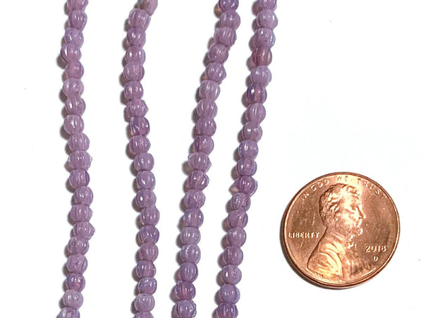 Lot of 100 3mm milky purple amethyst melon beads, Czech pressed glass beads C0221