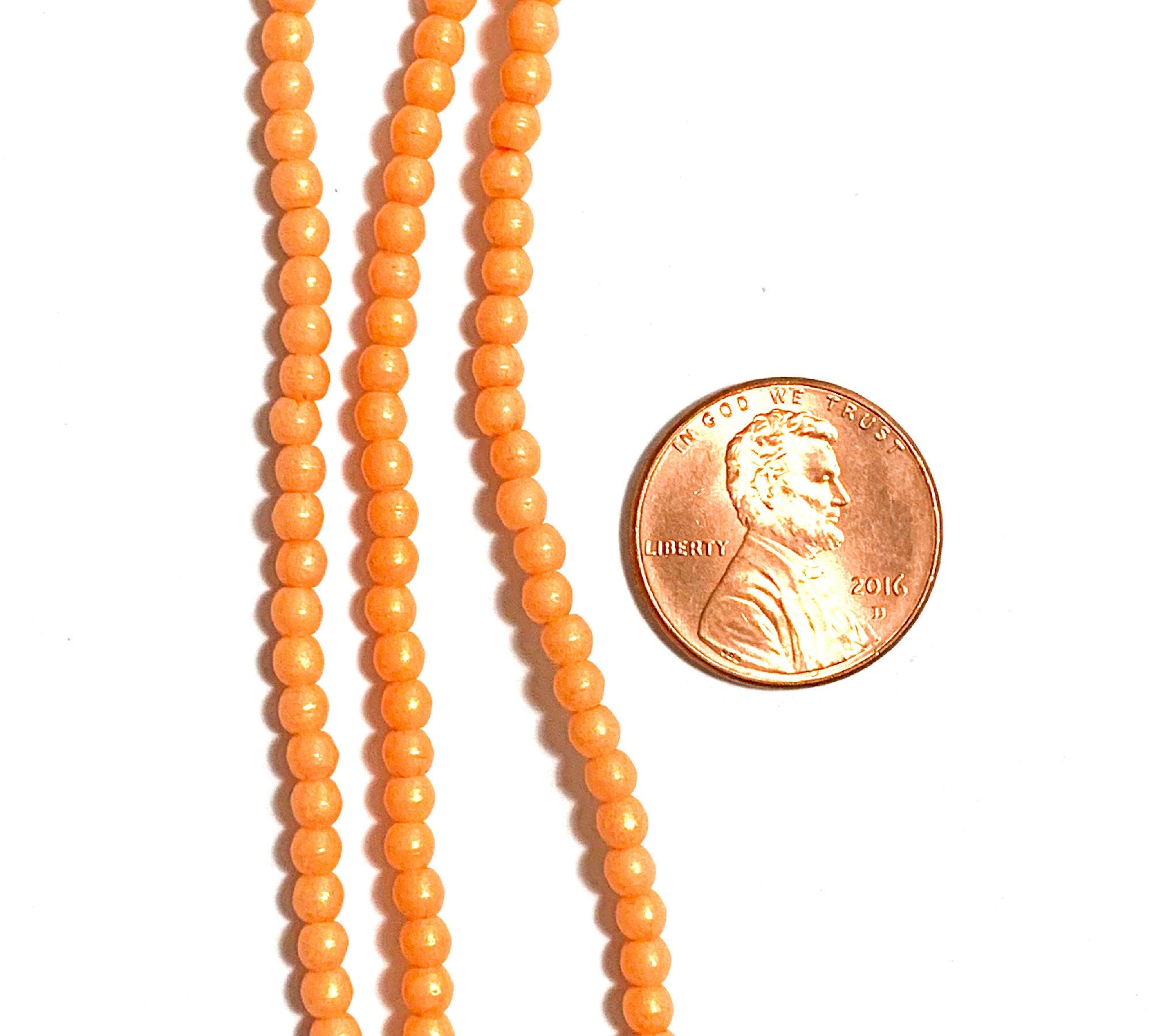 Lot of 100 3mm Czech glass druks, Pacifica tangerine creamy orange smooth round druk beads - C0047