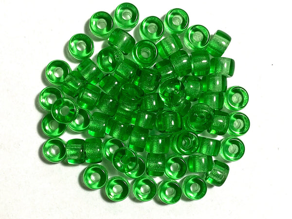 Twenty-five 9mm Czech glass pony, crow, roller beads - peridot green large hole beads - C0094
