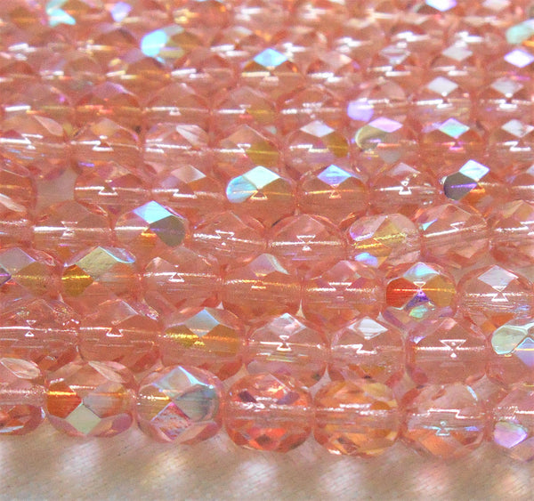 Lot of 25 6mm Rosaline Pink AB beads, faceted round firepolished Czech glass beads 3625 - Glorious Glass Beads