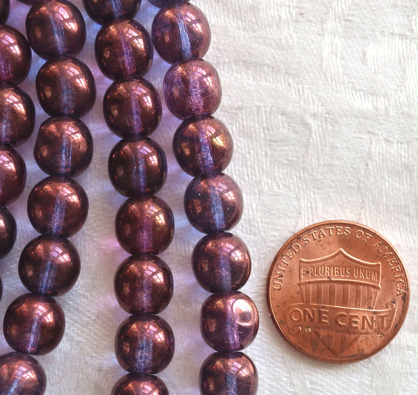 Lot of 25 8mm Czech glass druks, Lumi Amethyst / Purple smooth round druk beads C5525 - Glorious Glass Beads