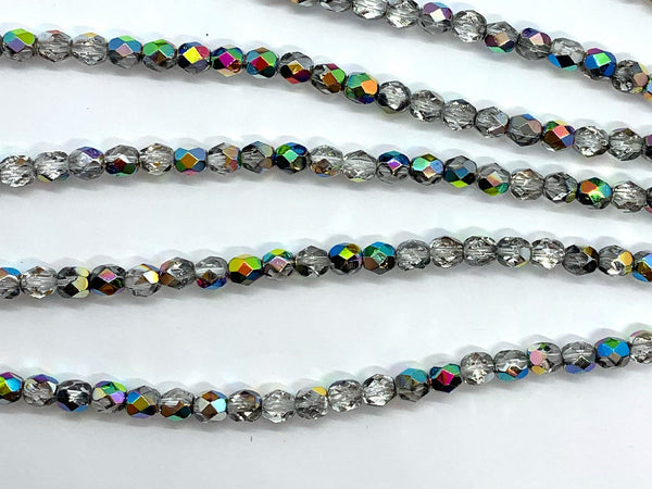 25 faceted round Czech glass beads - 6mm fire polished crystal vitral beads - C0054