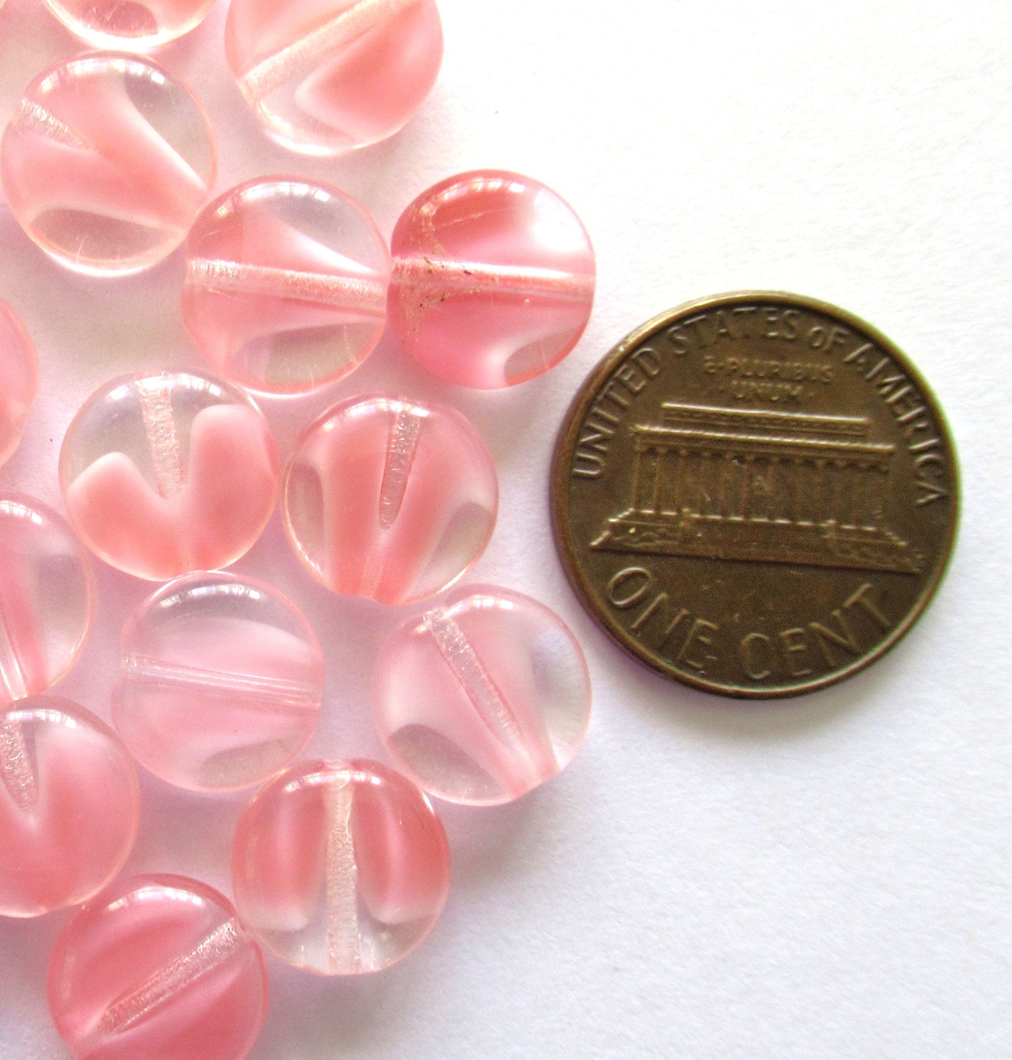 20 Czech glass coin beads - 10mm pink & crystal mix disc beads C00011