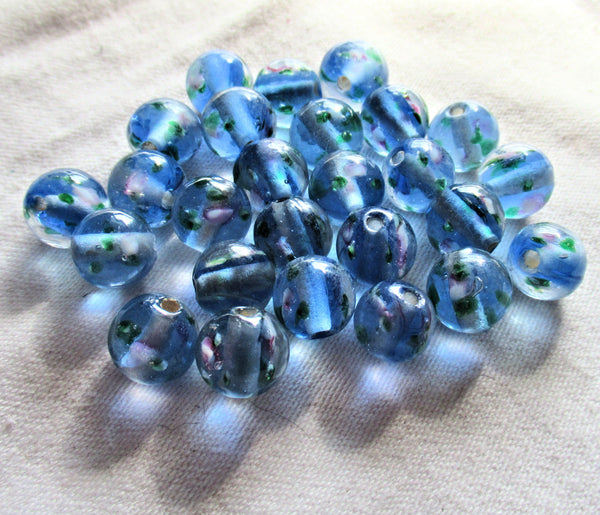 Lot of ten 10mm sapphire blue smooth round floral druk beads - made in India glass flower druks C7901