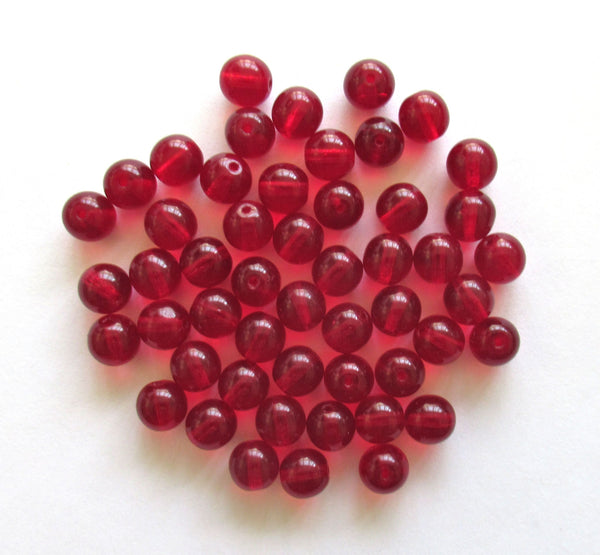 25 8mm Czech glass beads - light garnet red smooth round druk beads - C0082