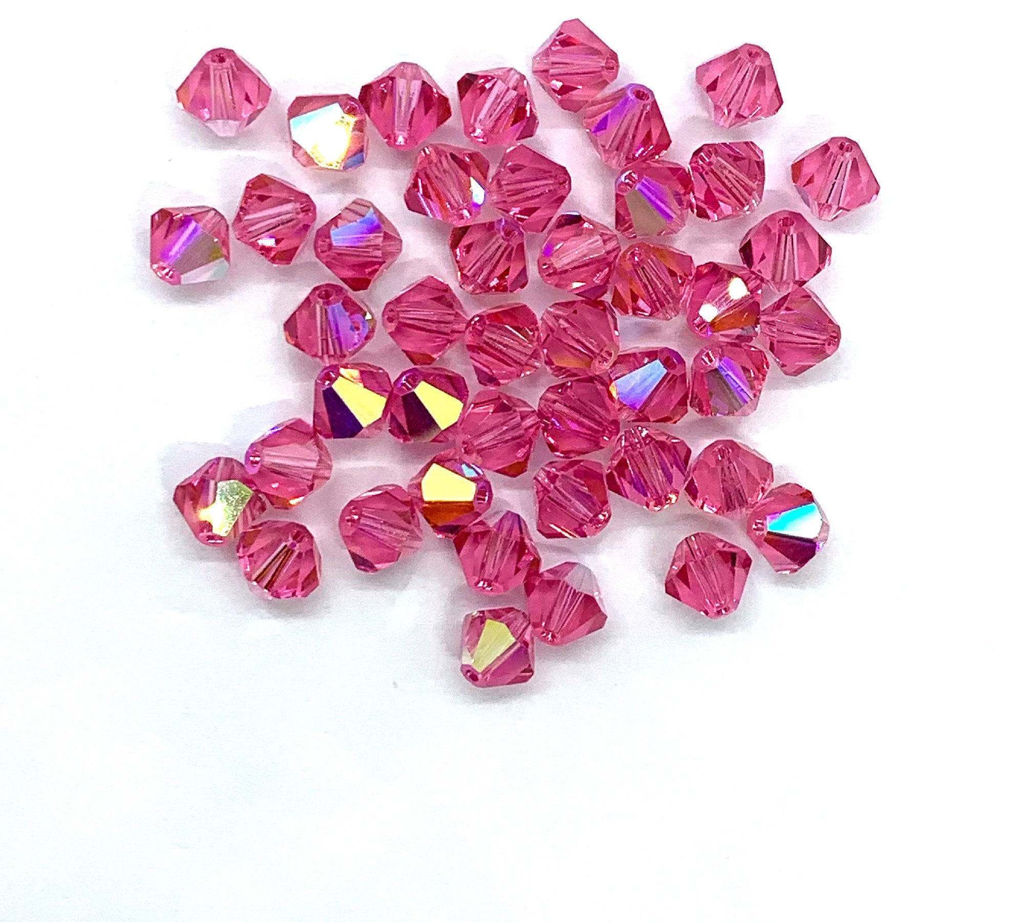 Lot of 24 6mm rose pink AB Czech Preciosa Crystal bicone beads - faceted glass bicones C0221