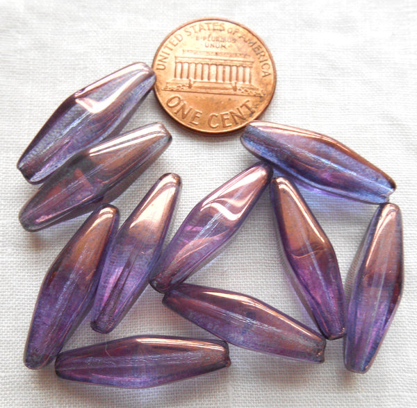 10 Baroque Lumi Amethyst long Czech glass lantern or tube beads, 24 x 9mm beads C0601