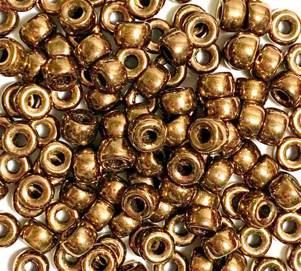 Fifty 6mm Czech light bronze pony roller beads, large hole glass crow beads - C0047