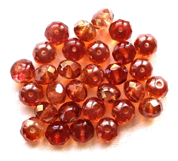 25 Czech glass puffy rondelles, 6 x 8mm transparent pink / apricot AB color mix, faceted puffy rondelle beads, sale price 50101 - Glorious Glass Beads