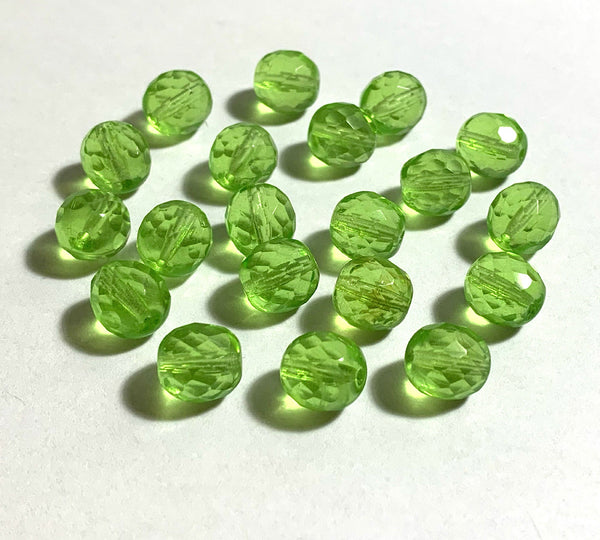 Twenty Czech glass fire polished faceted round beads - 10mm peridot green beads C0096