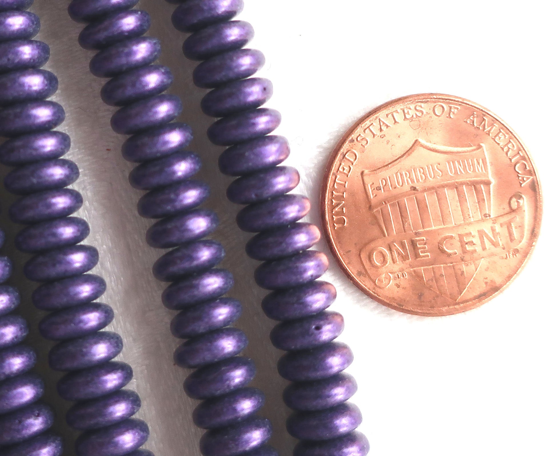Lot of 50 6mm Czech glass rondelle beads, matte metallic purple suede flat spacers or rondelles C3801 - Glorious Glass Beads