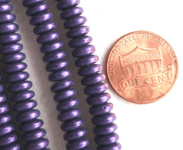 Lot of 50 6mm Czech glass rondelle beads, matte metallic purple suede flat spacers or rondelles C3801 - Glorious Glass Beads