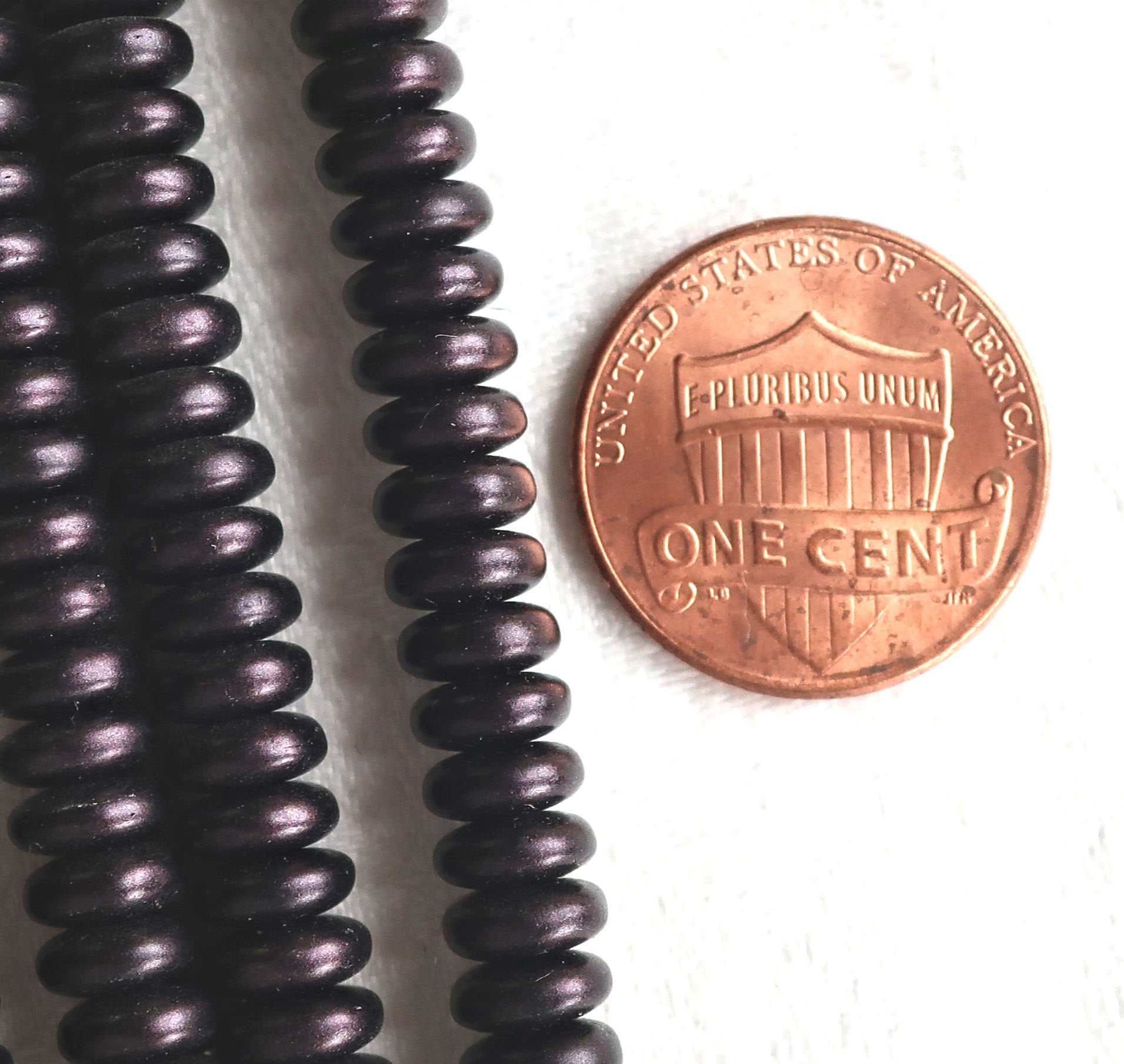 Lot of 50 6mm Czech glass rondelle beads, matte metallic dark plum, purple suede flat spacers or rondelles C5701 - Glorious Glass Beads