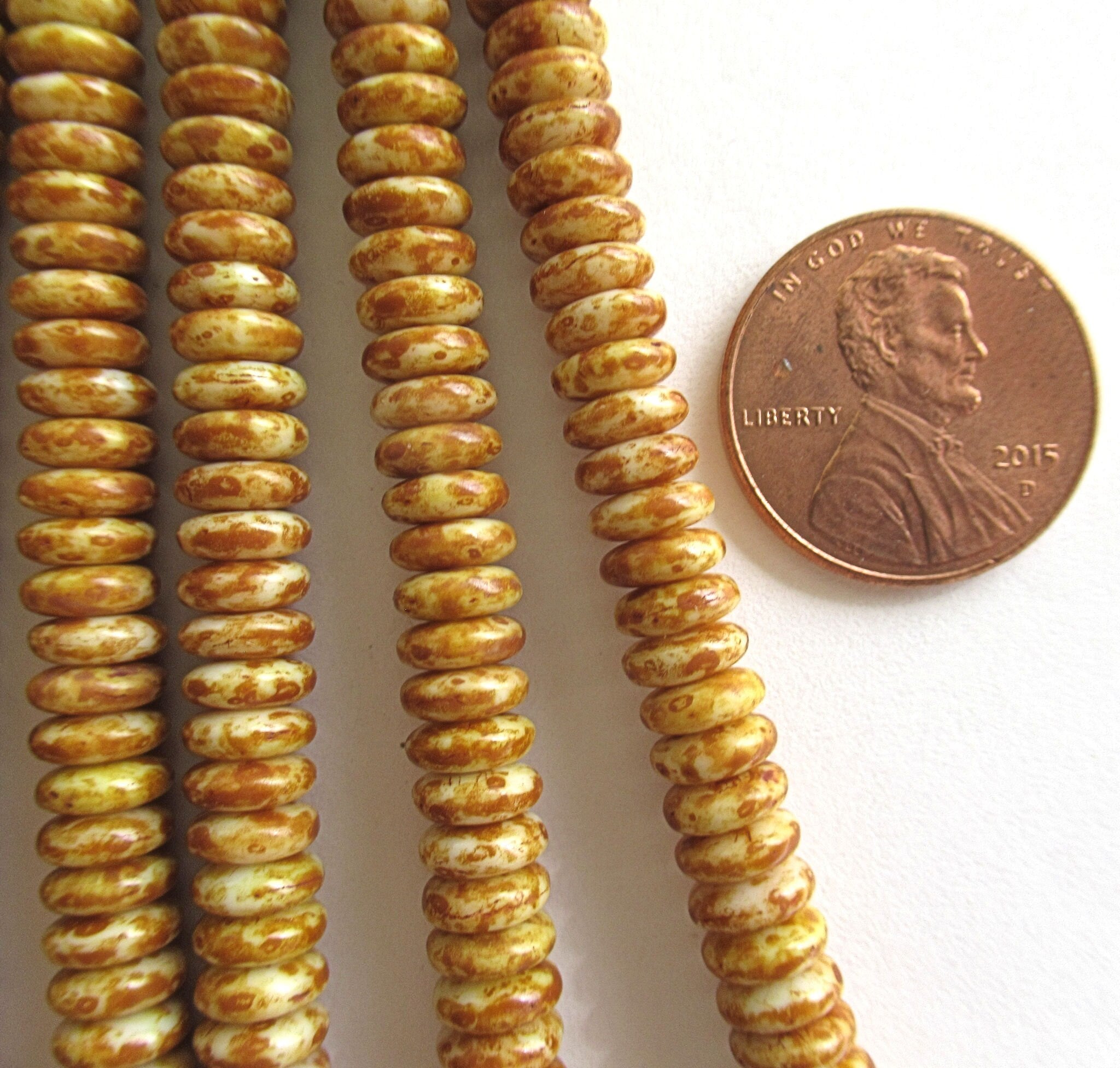 Lot of 50 6mm Czech glass rondelle beads - opaque white picasso flat spacers or rondelles C0094