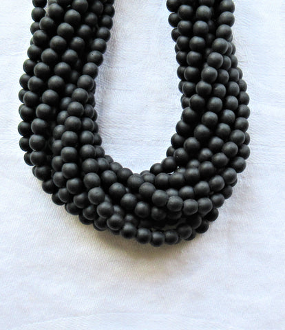 Lot of 100 4mm matte jet black Czech glass druks - smooth round druk beads C7601 - Glorious Glass Beads