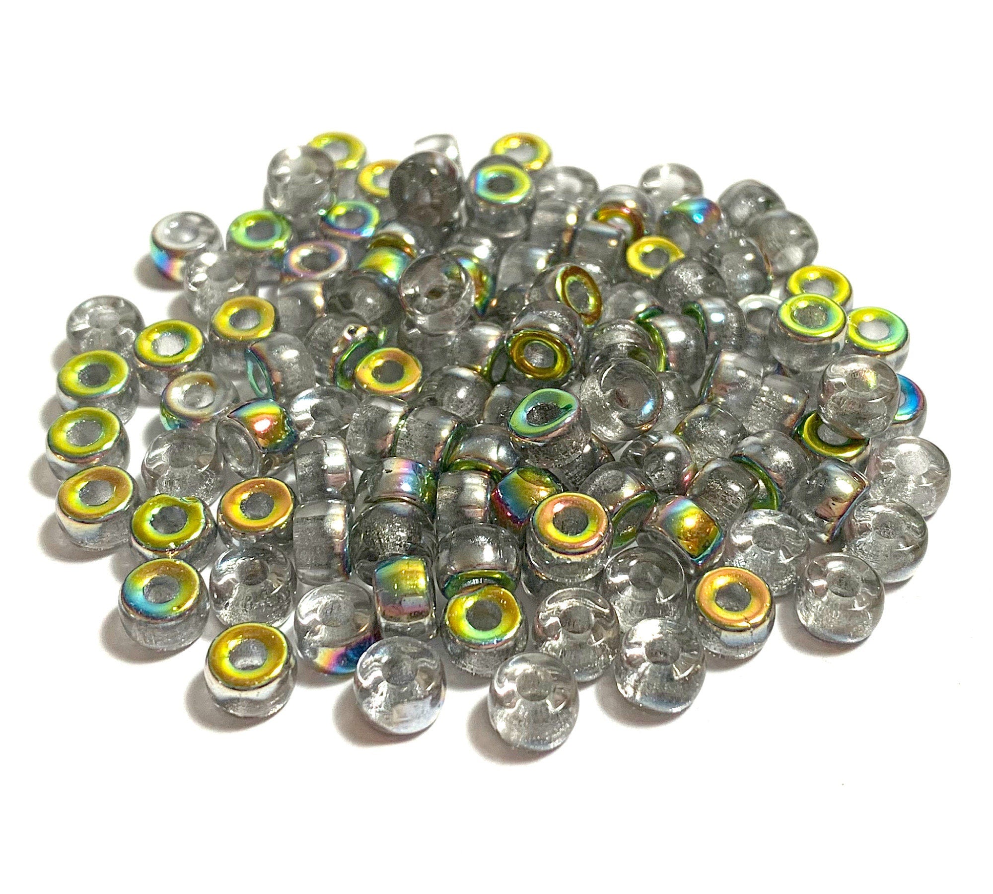 Fifty 6mm Czech crystal vitrail pony roller beads, large hole glass crow beads - C0065